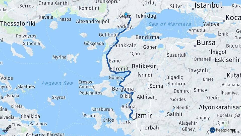 Tekirdağ Malkara İzmir Arası Kaç Km - Yol Haritası
