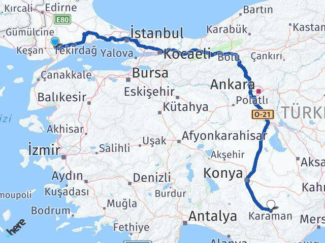 Tekirdağ Malkara Karaman Arası Kaç Km - Yol Haritası