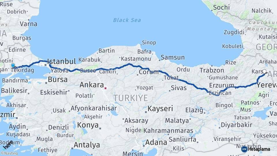 Tekirdağ Malkara Kars Arası Kaç Km - Yol Haritası