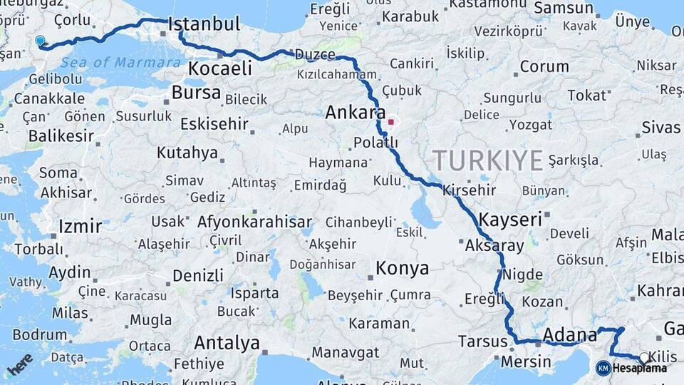 Tekirdağ Malkara Kilis Arası Kaç Km - Yol Haritası