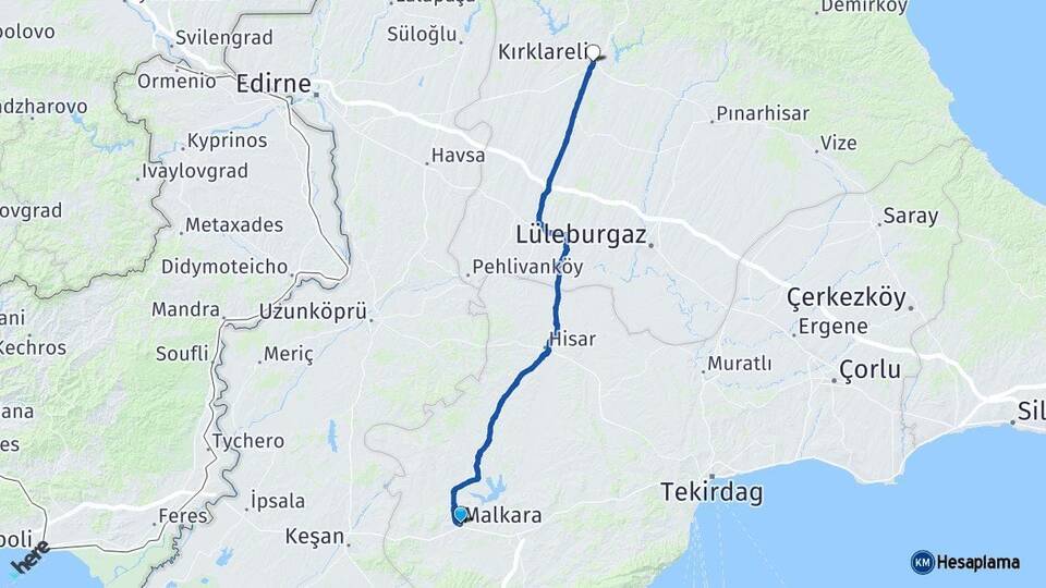 Tekirdağ Malkara Kırklareli Arası Kaç Km - Yol Haritası