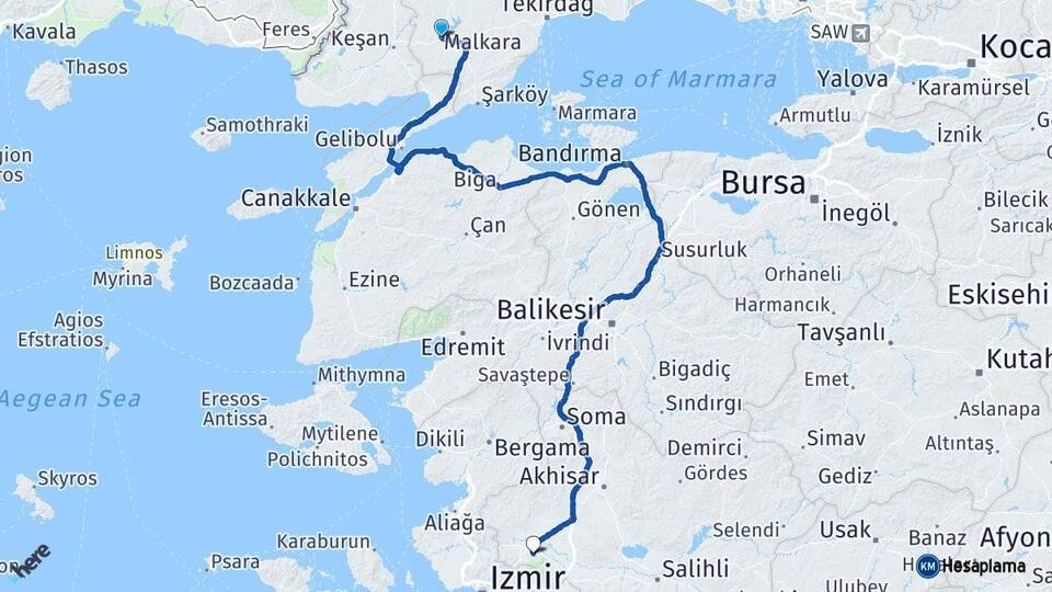 Tekirdağ Malkara Manisa Arası Kaç Km - Yol Haritası