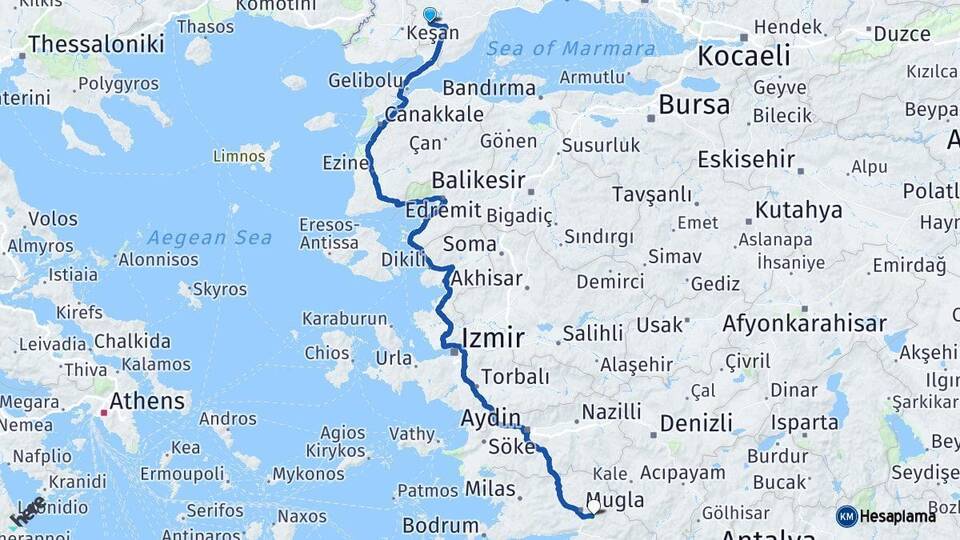 Tekirdağ Malkara Muğla Arası Kaç Km - Yol Haritası