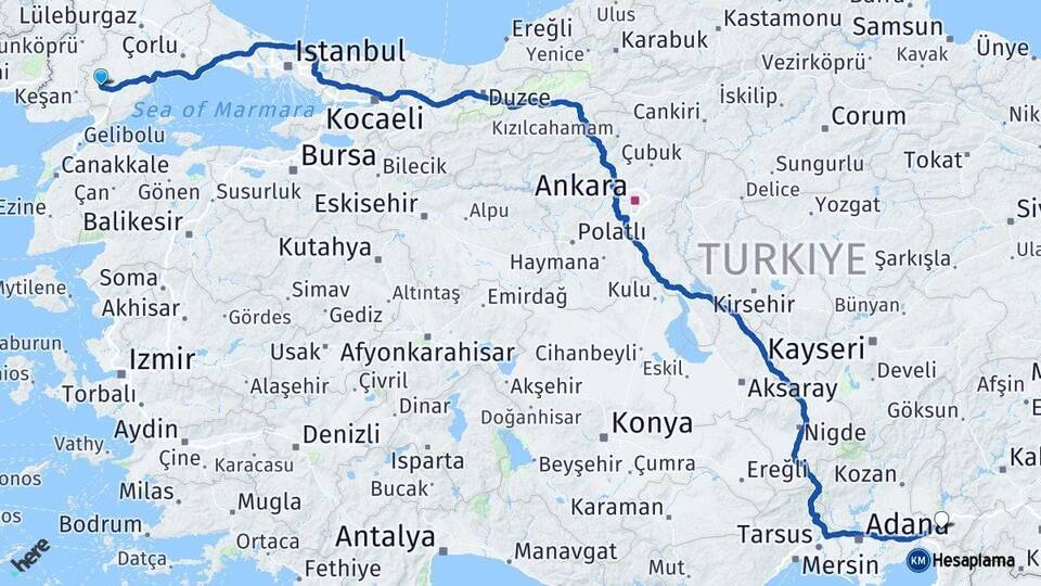 Tekirdağ Malkara Osmaniye Arası Kaç Km - Yol Haritası