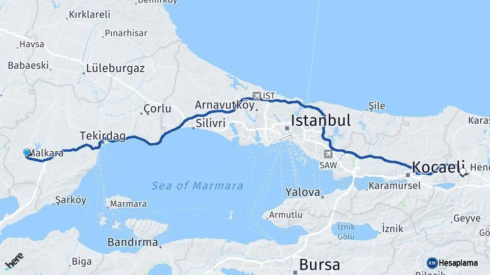 Tekirdağ Malkara Sakarya Arası Kaç Km - Yol Haritası