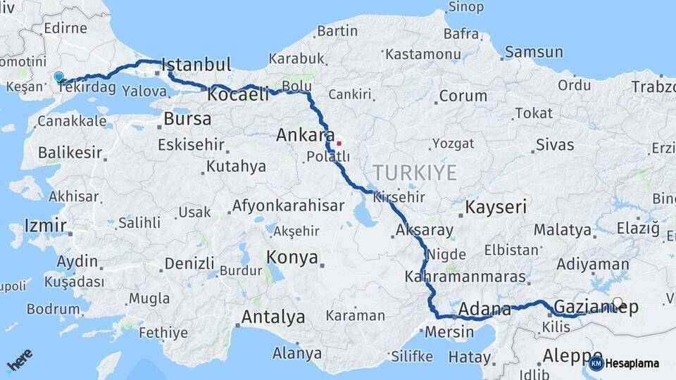 Tekirdağ Malkara Şanlıurfa Arası Kaç Km - Yol Haritası