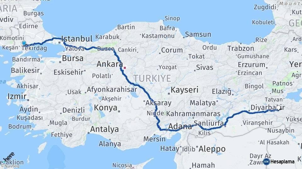 Tekirdağ Malkara Siirt Arası Kaç Km - Yol Haritası