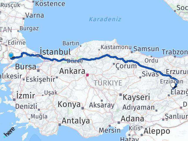 Tekirdağ Malkara Tunceli Arası Kaç Km - Yol Haritası