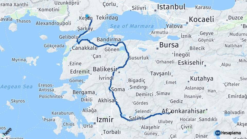Tekirdağ Malkara Uşak Arası Kaç Km - Yol Haritası