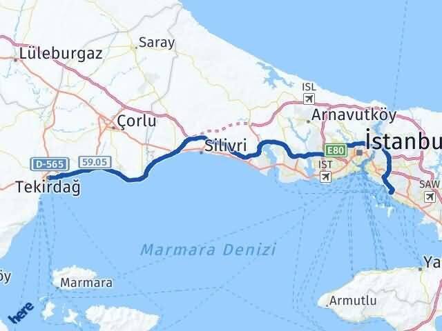 Tekirdağ Maltepe İstanbul Arası Kaç Km - Yol Haritası