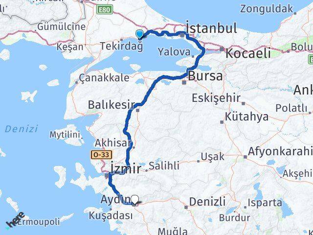 Tekirdağ Marmaraereğlisi Aydın Arası Kaç Km - Yol Haritası