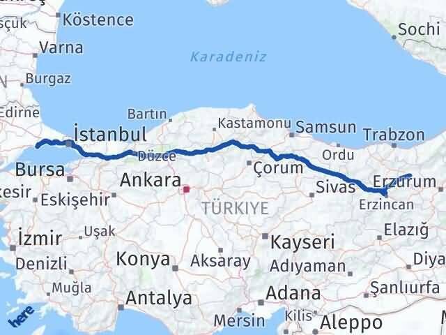 Tekirdağ Marmaraereğlisi Bayburt Arası Kaç Km - Yol Haritası