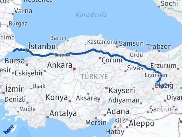 Tekirdağ Marmaraereğlisi Bingöl Arası Kaç Km - Yol Haritası