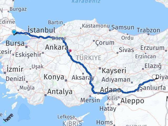 Marmaraereğlisi Diyarbakır Arası Kaç Km - Yol Tarifi