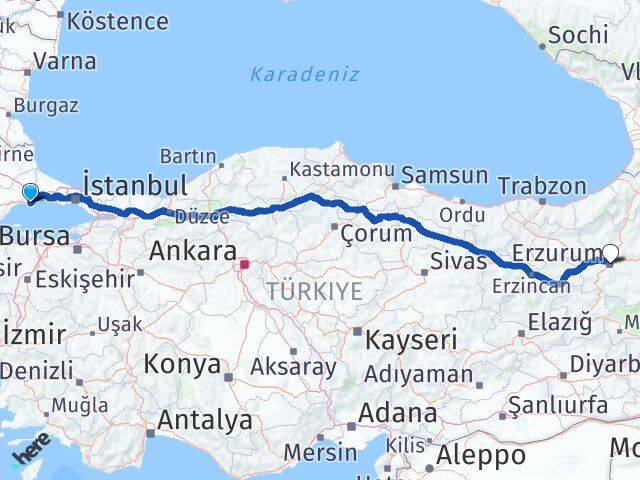 Tekirdağ Marmaraereğlisi Erzurum Arası Kaç Km - Yol Haritası