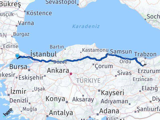 Tekirdağ Marmaraereğlisi Gümüşhane Arası Kaç Km - Yol Haritası