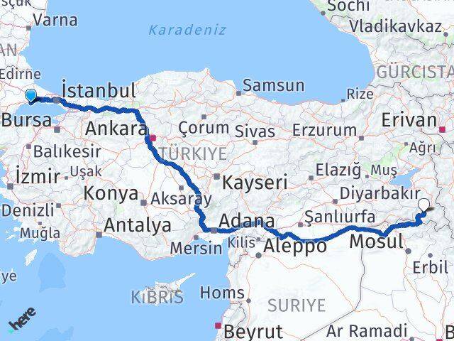 Tekirdağ Marmaraereğlisi Hakkari Arası Kaç Km - Yol Haritası