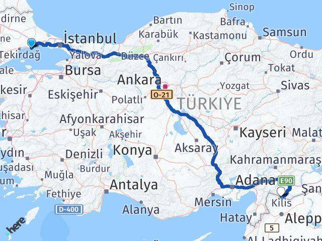 Tekirdağ Marmaraereğlisi Kilis Arası Kaç Km - Yol Haritası