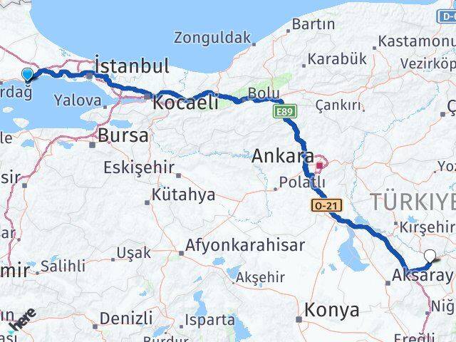 Tekirdağ Marmaraereğlisi Nevşehir Arası Kaç Km - Yol Haritası