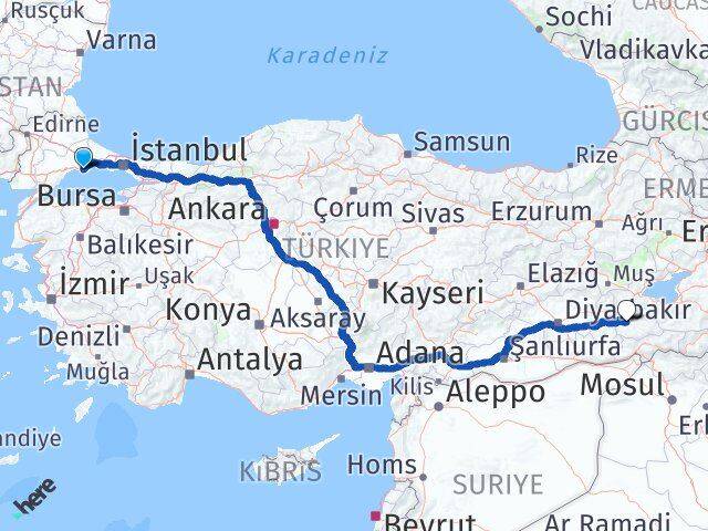 Tekirdağ Marmaraereğlisi Siirt Arası Kaç Km - Yol Haritası