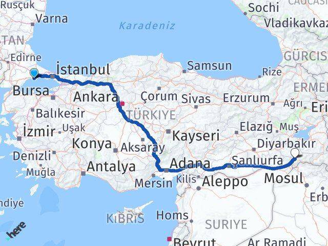Tekirdağ Marmaraereğlisi Şırnak Arası Kaç Km - Yol Haritası