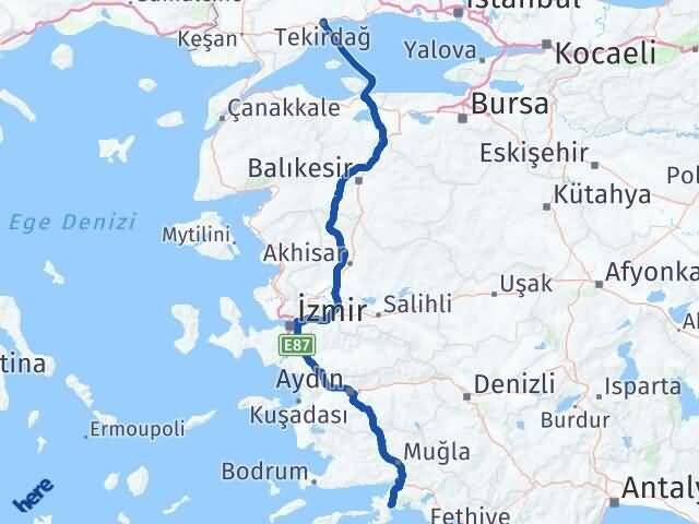 Tekirdağ Marmaris Muğla Arası Kaç Km - Yol Haritası