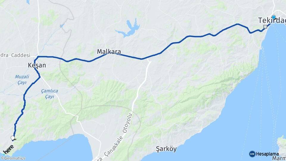 Tekirdağ Mecidiye Keşan Edirne Arası Kaç Km - Yol Haritası