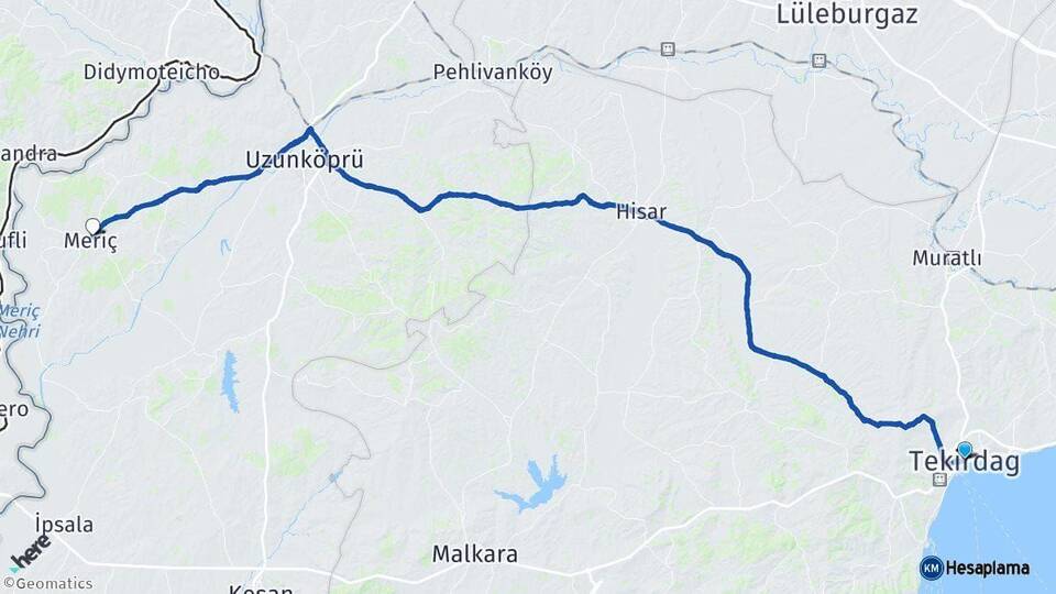 Tekirdağ Meriç Edirne Arası Kaç Km - Yol Haritası