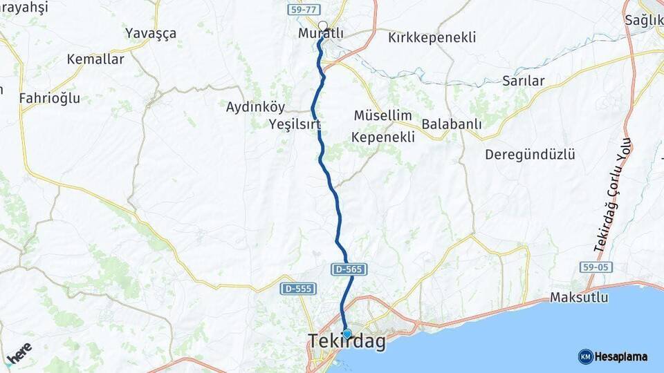 Tekirdağ Muratlı Arası Kaç Km - Yol Haritası