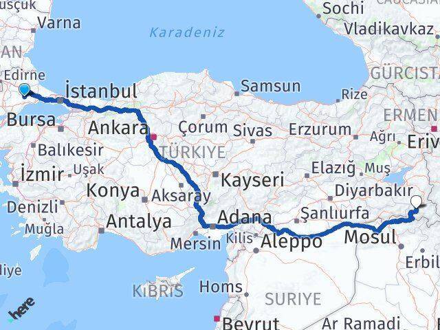 Muratlı Hakkari Arası Kaç Km - Yol Tarifi