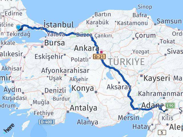 Tekirdağ Musabeyli Kilis Arası Kaç Km - Yol Haritası