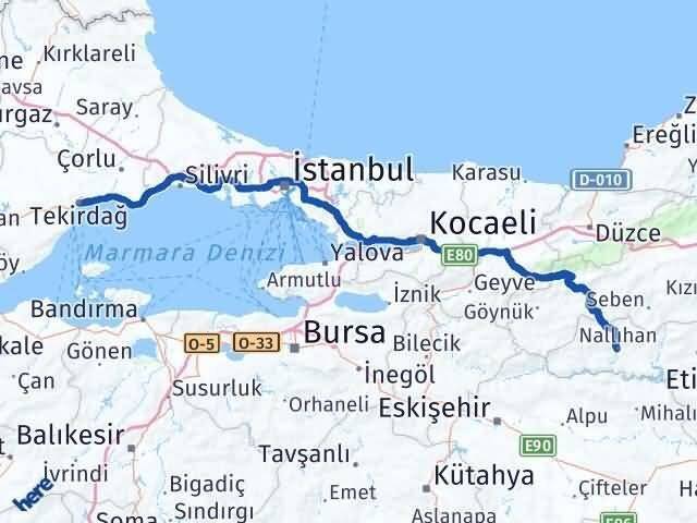 Tekirdağ Nallıhan Ankara Arası Kaç Km - Yol Haritası