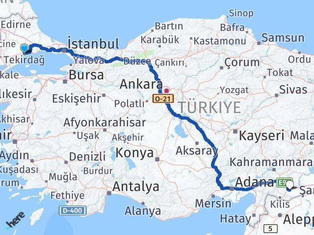 Tekirdağ Oğuzeli Gaziantep Arası Kaç Km - Yol Haritası