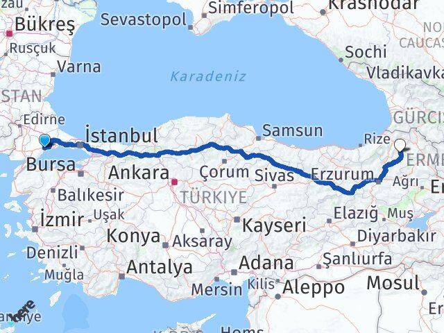 Tekirdağ Olur Erzurum Arası Kaç Km - Yol Haritası