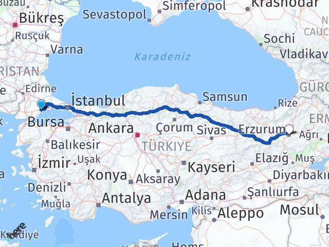 Tekirdağ Palandöken Erzurum Arası Kaç Km - Yol Haritası