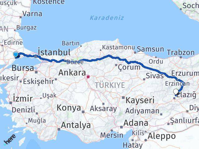 Tekirdağ Pertek Tunceli Arası Kaç Km - Yol Haritası