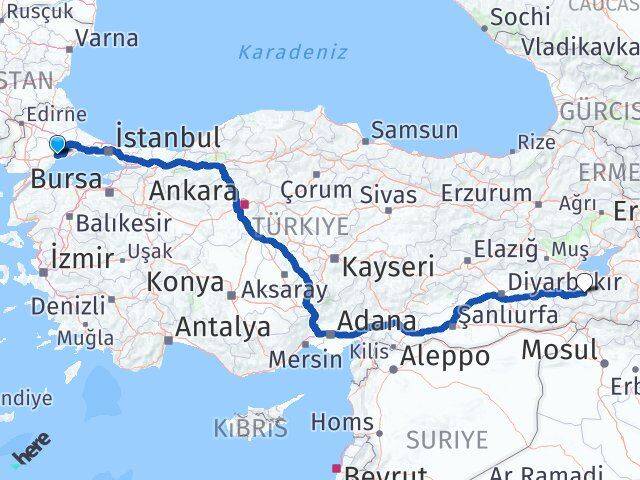 Tekirdağ Pervari Siirt Arası Kaç Km - Yol Haritası