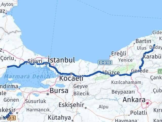 Tekirdağ Pınarbaşı Kastamonu Arası Kaç Km - Yol Haritası