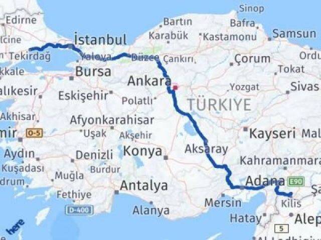 Tekirdağ Polateli Kilis Arası Kaç Km - Yol Haritası