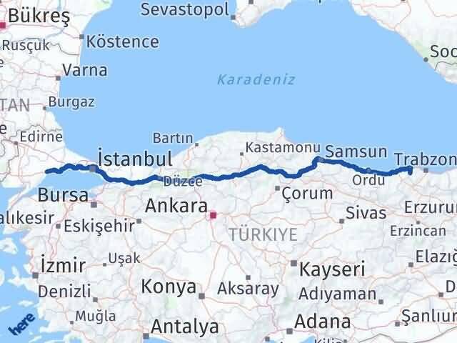Tekirdağ Şalpazarı Trabzon Arası Kaç Km - Yol Haritası