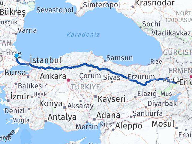 Tekirdağ Saray Ağrı Arası Kaç Km - Yol Haritası