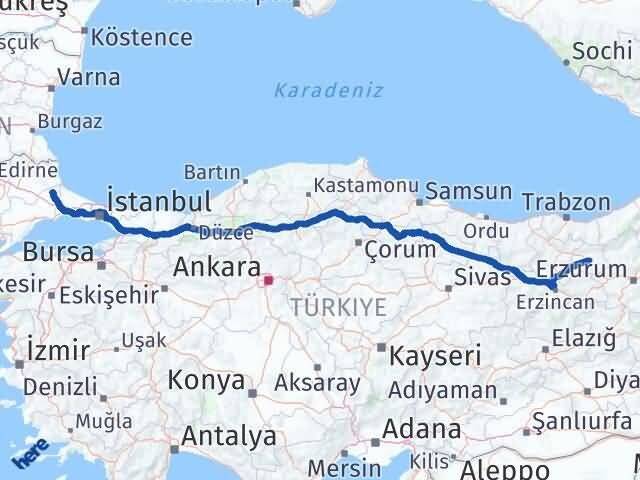 Tekirdağ Saray Bayburt Arası Kaç Km - Yol Haritası