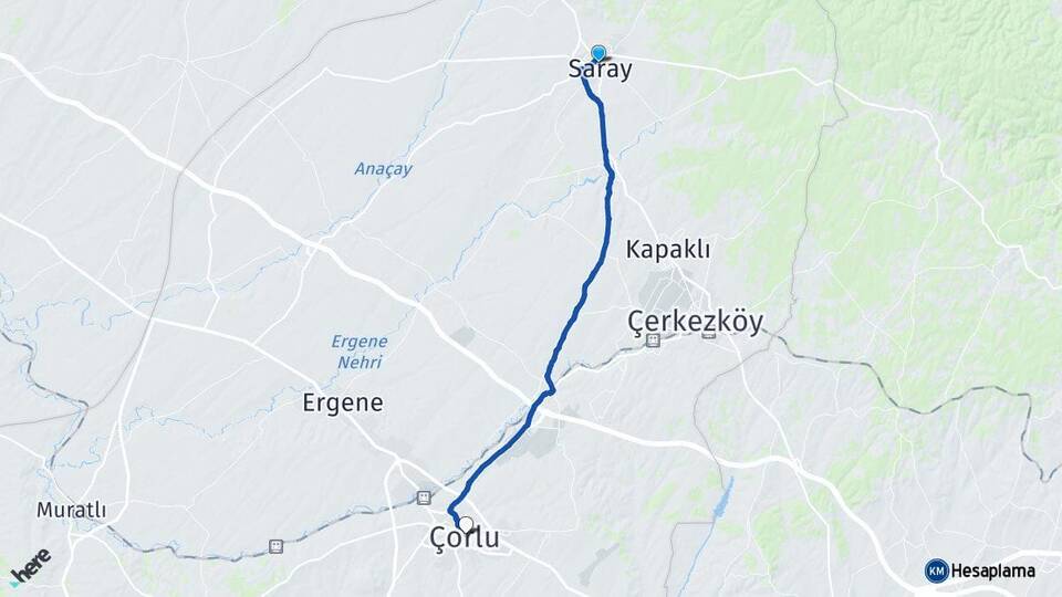 Tekirdağ Saray Çorlu Arası Kaç Km - Yol Haritası