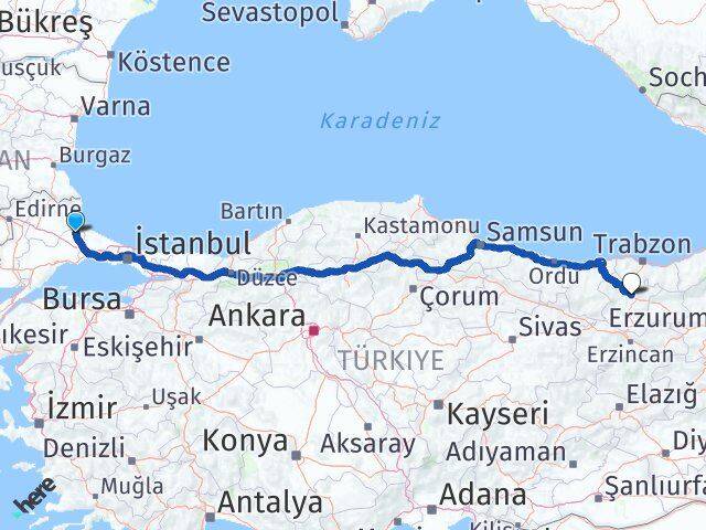 Tekirdağ Saray Gümüşhane Arası Kaç Km - Yol Haritası