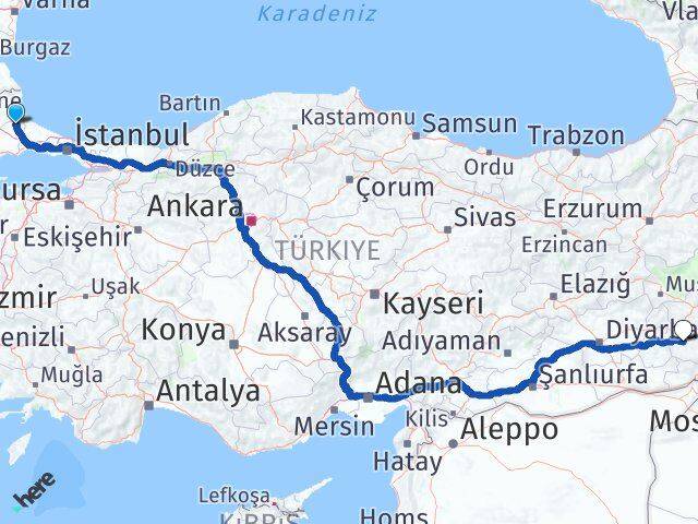 Tekirdağ Saray Siirt Arası Kaç Km - Yol Haritası