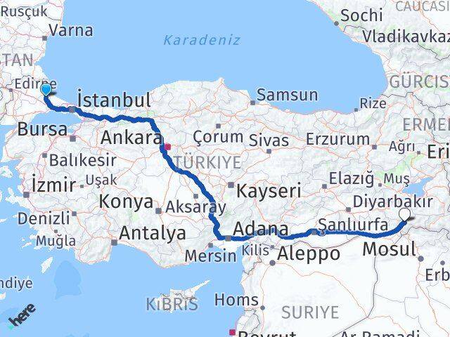 Tekirdağ Saray Şırnak Arası Kaç Km - Yol Haritası