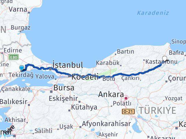 Tekirdağ Saraydüzü Sinop Arası Kaç Km - Yol Haritası
