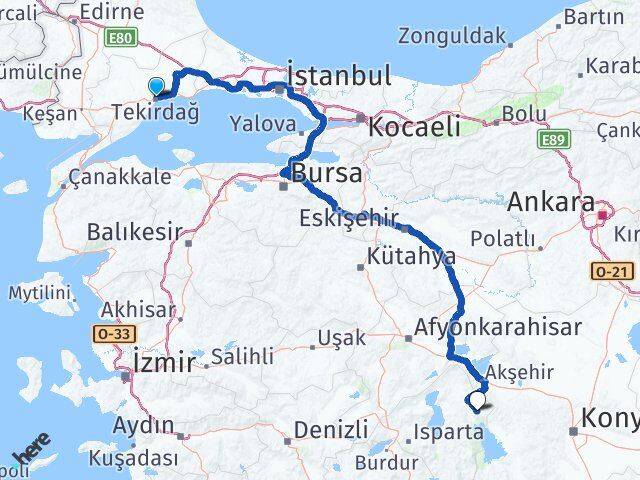 Tekirdağ Şarkikaraağaç Isparta Arası Kaç Km - Yol Haritası