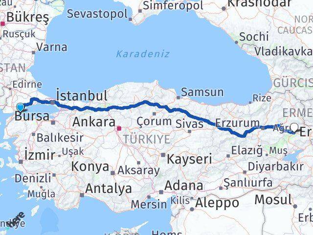 Tekirdağ Şarköy Ağrı Arası Kaç Km - Yol Haritası