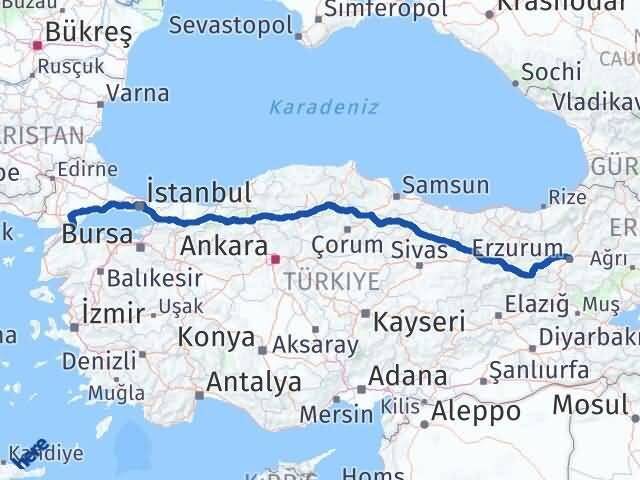 Tekirdağ Şarköy Erzurum Arası Kaç Km - Yol Haritası